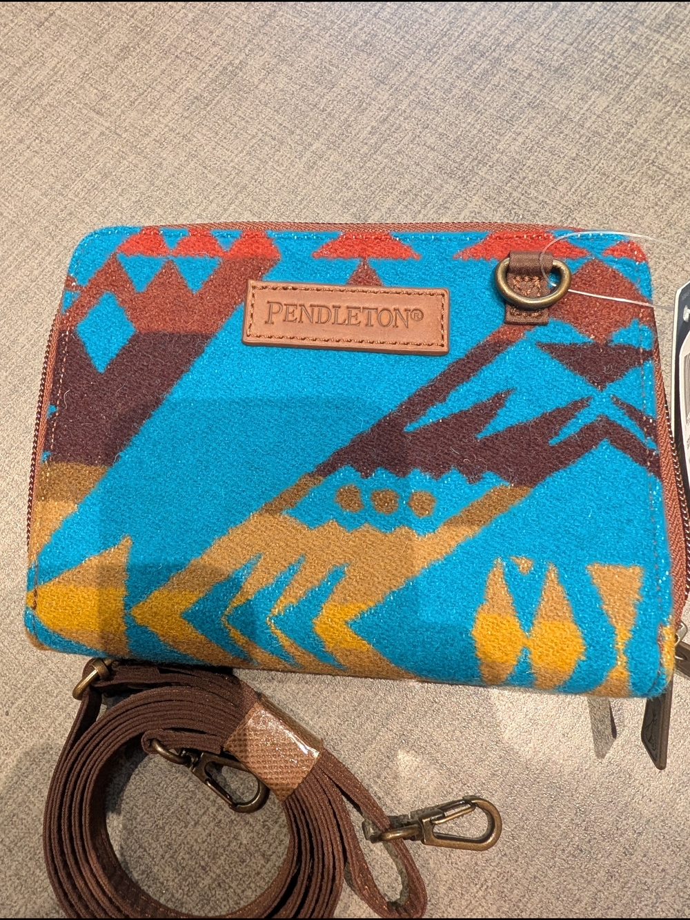 Pendleton Turquoise Yellow Brown Geometric Wool Crossbody Wallet - Picture 3 of 7
